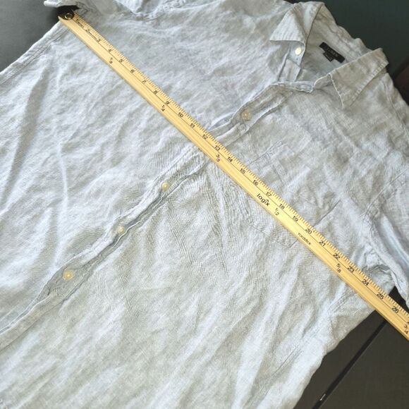 J Crew Men's Blue Linen Button Up Short Sleeve Shirt Large - Picture 7 of 8